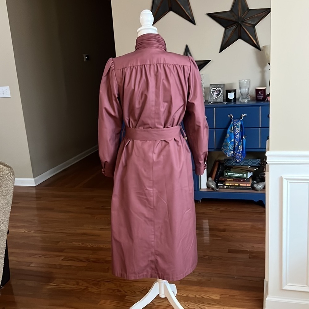London Fog Vintage Mauve Trench Coat Belted Funnel Neck Removable Liner Sz  6 - Picture 4 of 15